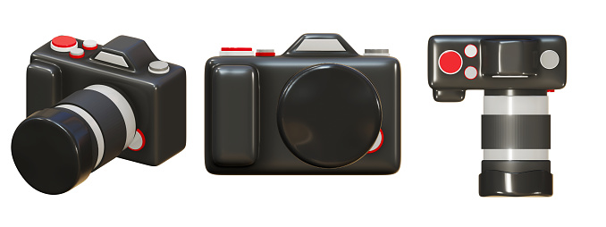 3D rendering of dslr camera with len, SLR camera in normal style