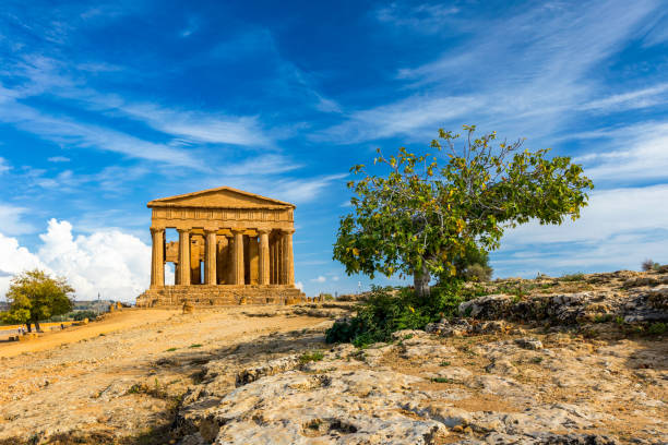 紀元前5世紀に建てられた古代ギリシャの寺院、シチリアのアグリジェント、コンコルディアの寺院、寺院の谷(ヴァッレ・デイ・テンプリ)。イタリア、シチリア、アグリジェント、コンコル� - agrigento sicily italy tourism ストックフォトと画像