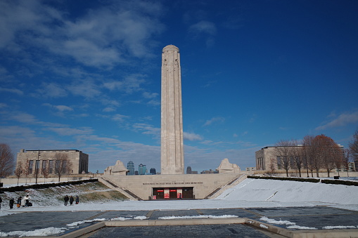 Kansas City, Missouri - November 26, 2023: Liberty Memorial World War I Museum on a Cold Snowy November Day