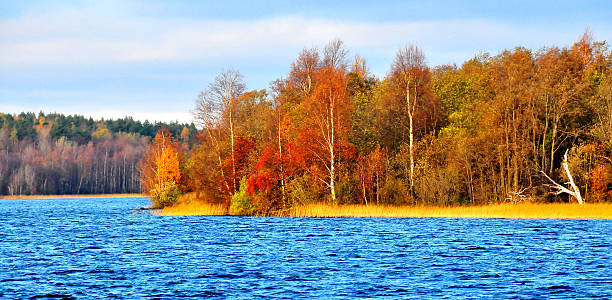 istock Beautiful fall season along Russia waterway 181921070