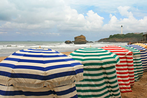 Biarritz, France - August 20, 2010: Beach in Biarritz during high season. The beach is full of sunbathers. Biarritz lies at the Atlantique Ocean in the France region Aquitaine near the border to Spain.
