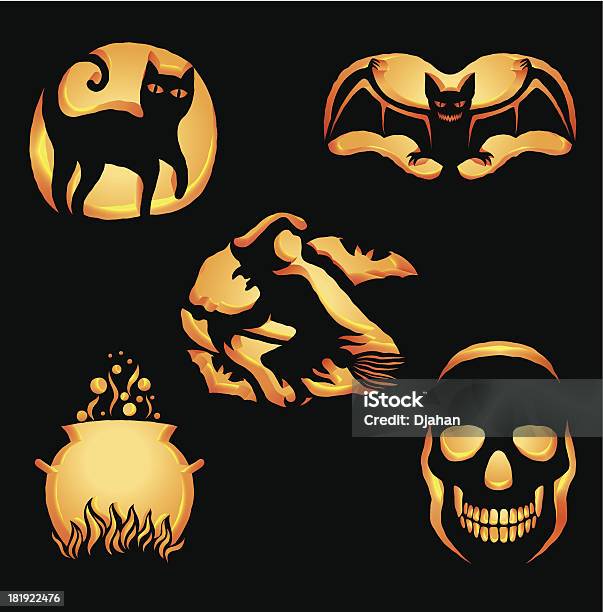 Set Of Jack O Lanterns Stock Illustration - Download Image Now - Bat - Animal, Black Color, Boiler