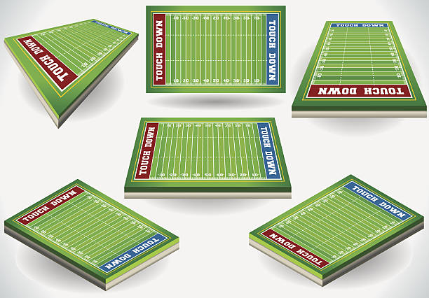 ilustraciones, imágenes clip art, dibujos animados e iconos de stock de juego de fútbol americano en seis campos posiciones - american football playing touchdown team sport