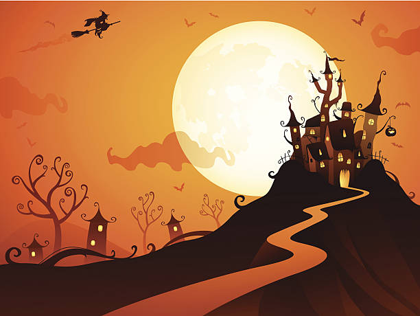 ハロウィーン城 - halloween castle cartoon backgrounds点のイラスト素材／クリップアート素材／マンガ素材／アイコン素材