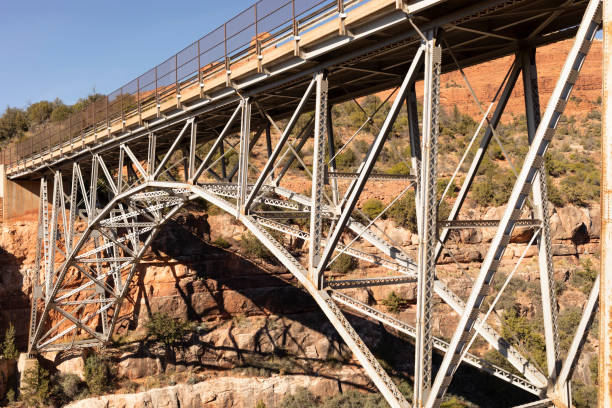 istock Side View Metal Construction Of Bridge Supports, Infrastructure. Blue Sky And Mountain. Rivets And Braces On Metal Beams. Midgley Bridge, Sedona Arizona, Coconino County. Oak Creek Canyon 1819263510