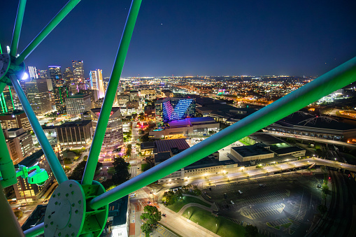 scenic skyline of Dallas by night with view to the illuminated skyscraper, Texas, USA