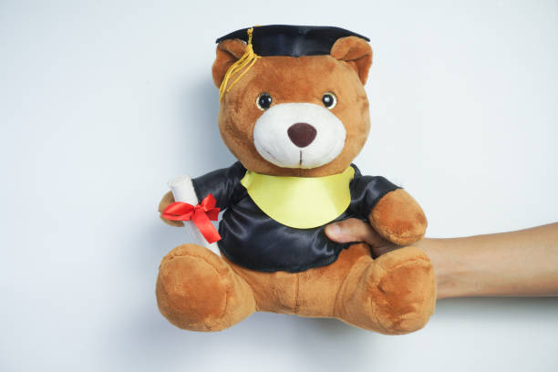 istock Hand holding teddy bear doll isolated on white background. 1819291617