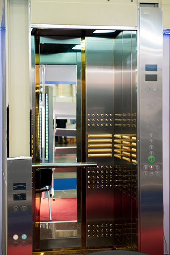 Interior of a modern elevator. Doors and interior of the elevator.