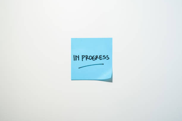 Motivational words for personal development, in progress, inspirational handwriting on sticky notes