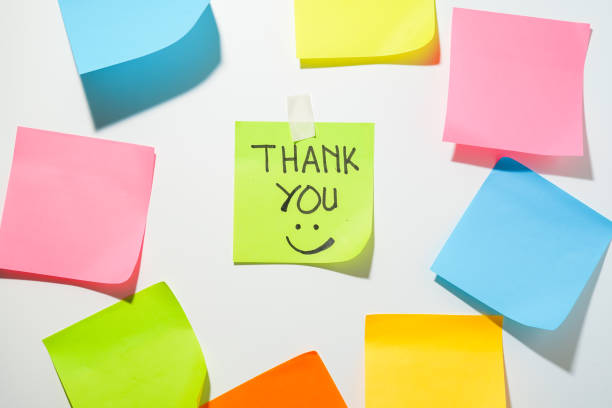 istock Motivational words for personal development, thank you, inspirational handwriting on sticky notes 1819343572