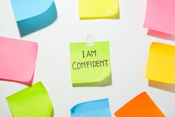 Motivational words for personal development, I am confidence, inspirational handwriting on sticky notes