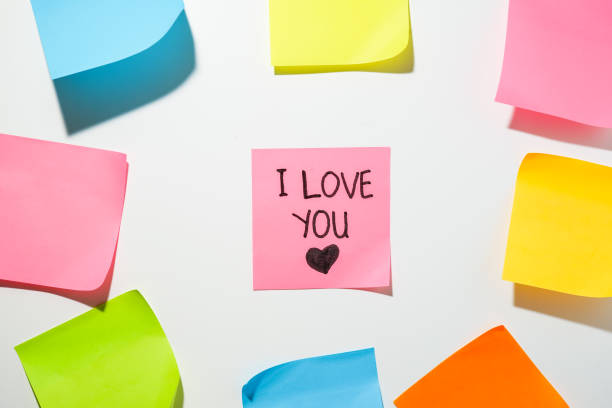 istock Motivational words for personal development, I love you, inspirational handwriting on sticky notes 1819344112