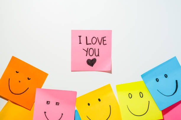 Motivational words for personal development, I love you, inspirational handwriting on sticky notes