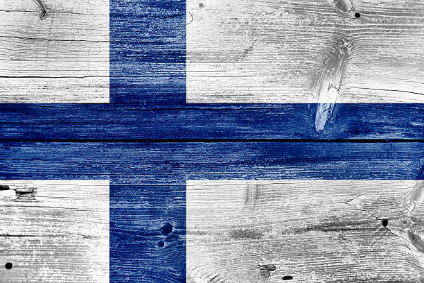 istock Finland Flag painted on old wood plank background 181936744