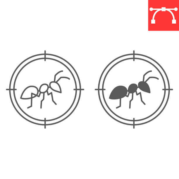 Ant target line and glyph icon Ant target line and glyph icon, pest control and kill insect, ant in crosshair vector icon, vector graphics, editable stroke outline sign, eps 10. pest control logos silhouette stock illustrations