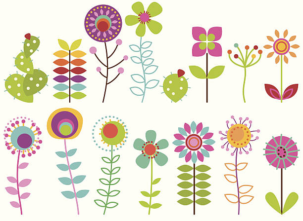 векторная коллекция ретро стилизованные цветы в стиле фанк - flower spring bouquet child stock illustrations