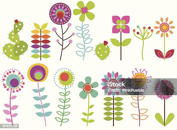 Vector Collection Of Funky Retro Stylized Flowers Stock Illustration - Download Image Now - Flower, Child, Gardening