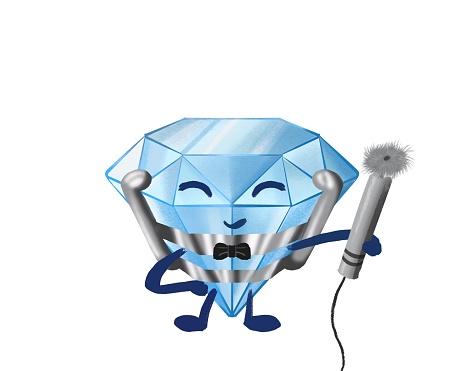 Jewelry making illustration. Cute Diamond with krappans with a drill in his hands