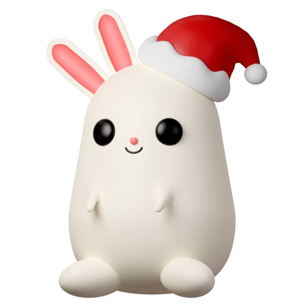 istock 3d Christmas rabbit icon. minimal decorative festive conical shape tree. New Year's holiday decor. 3d design element In cartoon style. Icon isolated on white background. 3d illustration 1819524515