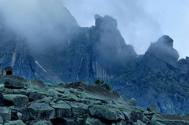 Misty landscape at Ergaki National Park, Russia stock photo