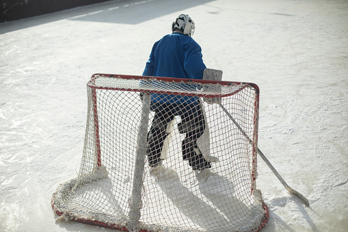 Hockey player on goal. Collar on ice. in Moscow, Moscow, Russia