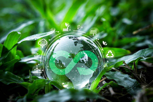 istock Crystal world on green grass with infinity symbol and environment ecology include reuse reduce recycle carbon reduction and alternative consumption energy for circular economy and sustainable concept. 1819564912