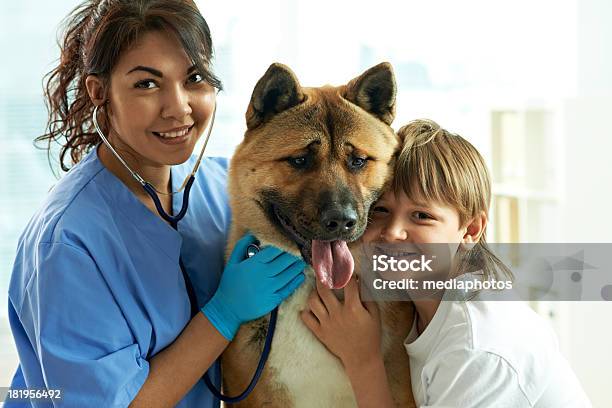 Veterinario Con Cane E Il Suo Proprietario - Fotografie stock e altre immagini di Veterinario - Veterinario, Abbracciare una persona, Animale