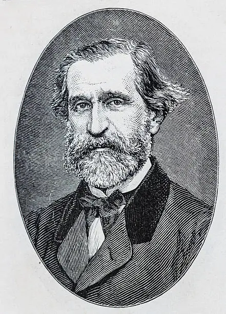 Giuseppe Verdi  (1813 –   1901) was an Italian Romantic composer. His operas such as  Rigoletto,  La traviata,  Nabucco and Aida are as popular today as when they were first written Etching is from a 1877 issue of Harper's New Monthly Magazine.