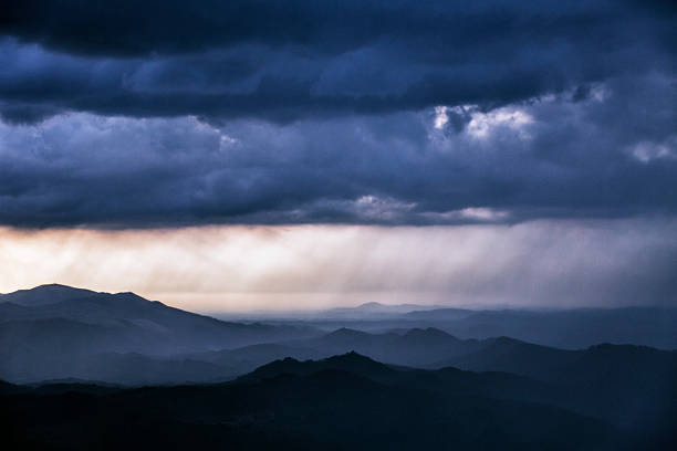 istock Distant sunset rain storm from the hilltop 181957164