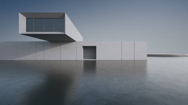 istock Abstract architecture design of modern building. Empty parking area floor and concrete wall with blue sky view. 1819576086