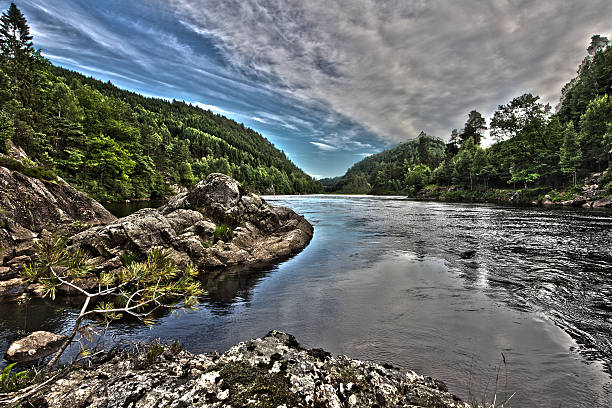 HDR of norwegian river stock photo