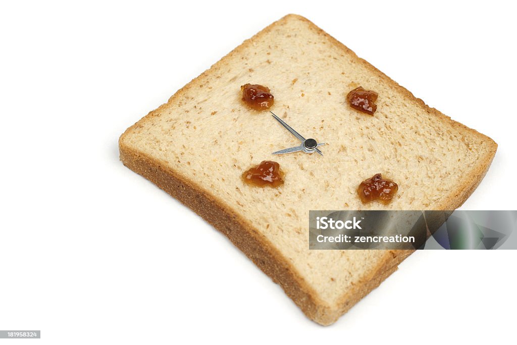 É café da manhã! o pão-relógio é mostrado 10'horas. - Foto de stock de Café da manhã royalty-free