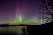 Northern Lights Brilliant Aurora Borealis Sky Over Minnesota Lake
