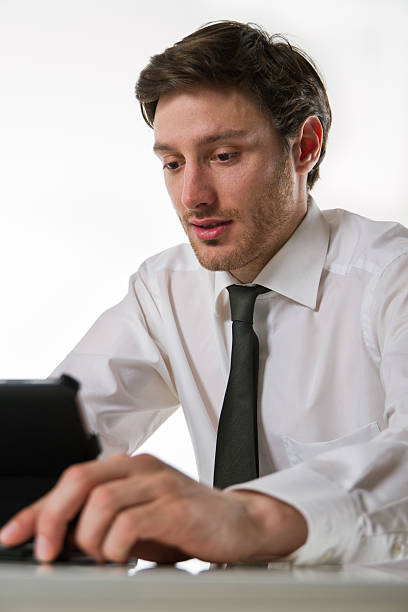 Business man and tablet stock photo