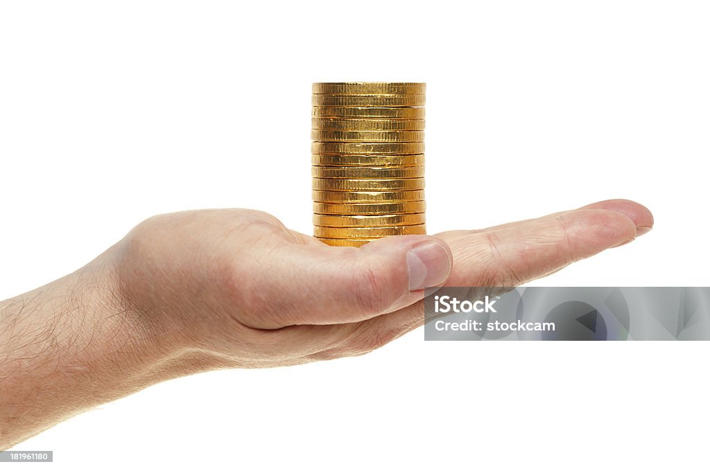 Mão segurando pilha de moedas de Chocolate - Foto de stock de Amontoamento royalty-free