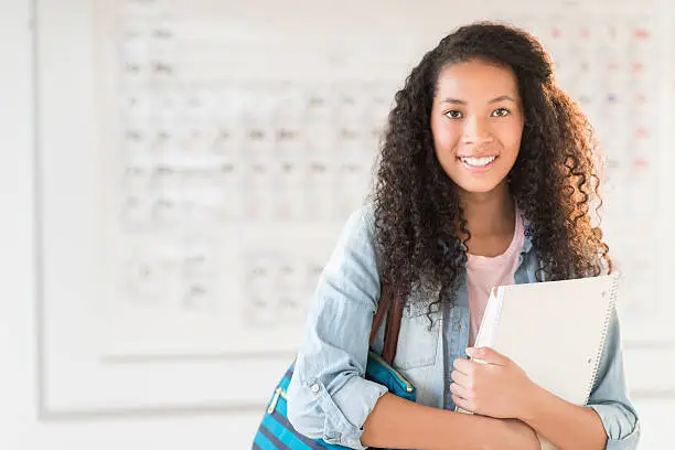 Photo of Student With Shoulder Bag And Books In Chemistry Class