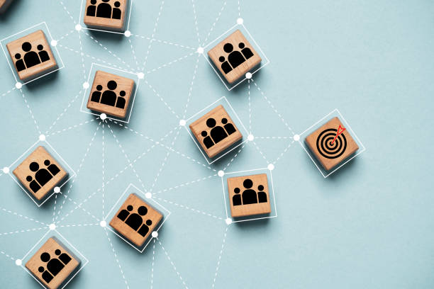 istock Dartboard and arrow connection linkage with human icon for customer focus target group and customer relation management or CRM concept. 1819626829