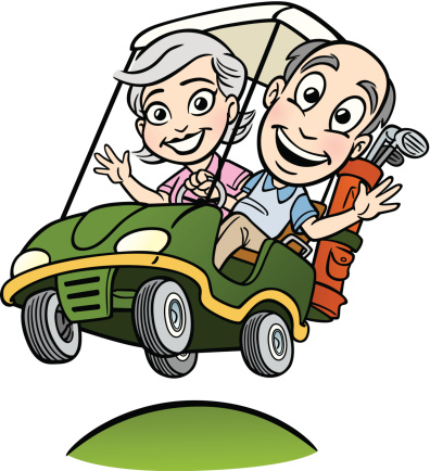 Senior Couple In Golf Cart
