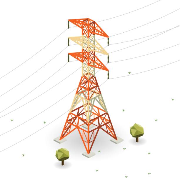 illustrazioni stock, clip art, cartoni animati e icone di tendenza di traliccio elettrico - isometric power line electricity electricity pylon