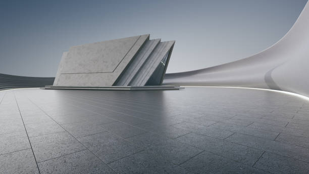 istock Abstract architecture design of modern building. Empty parking area concrete floor with blue sky. 1819646099