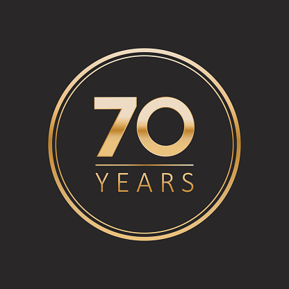 70 years for celebration events, anniversary, commemorative date. gold seventy years logo. badge