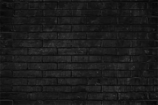 Vector illustration of Whitewashed or painted textured rustic empty blank horizontal black coloured vector backgrounds with brick wall pattern or design all over