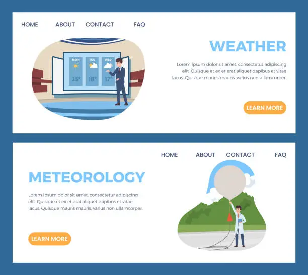 Vector illustration of Meteorology weather forecast landing page, web banners, flat vector