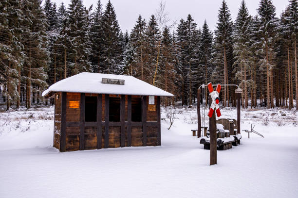 istock First winter hike through the snow-covered Thuringian Forest at Rennsteig station 1819724732