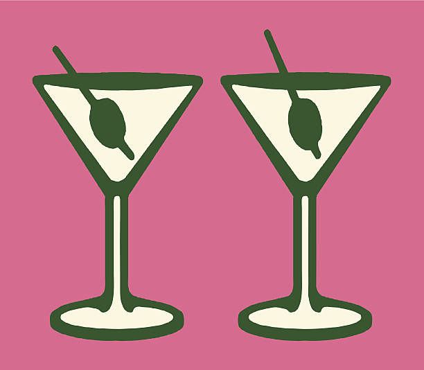 illustrazioni stock, clip art, cartoni animati e icone di tendenza di due martini - cocktail martini olive vodka