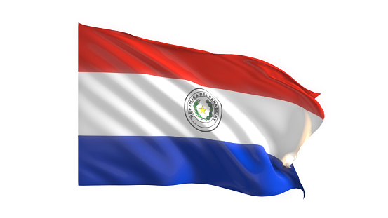 3d illustration flag of Paraguay. Paraguay flag waving isolated on white background with clipping path. flag frame with empty space for your text.