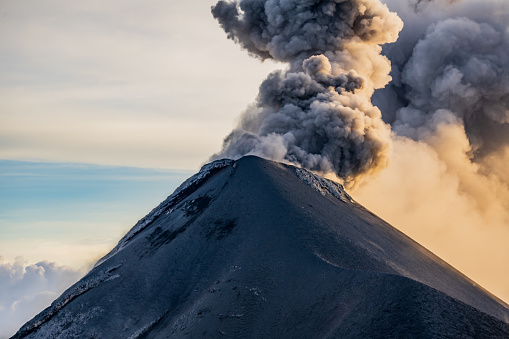 Erupting volcano daytime