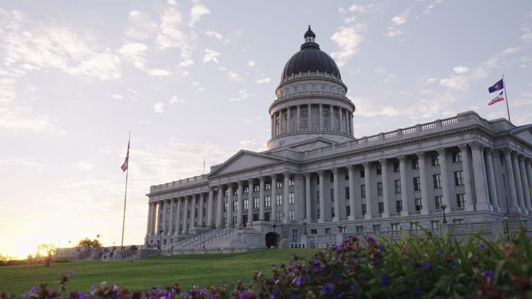 Wide Angle View of Vibrant-Colored Tiny Flowers at the Utah State Capitol in Salt Lake City, UT