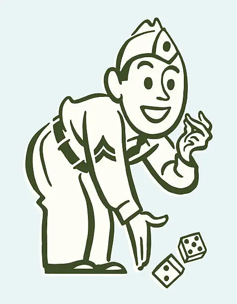 Vector illustration of Soldier in Uniform Throwing Dice