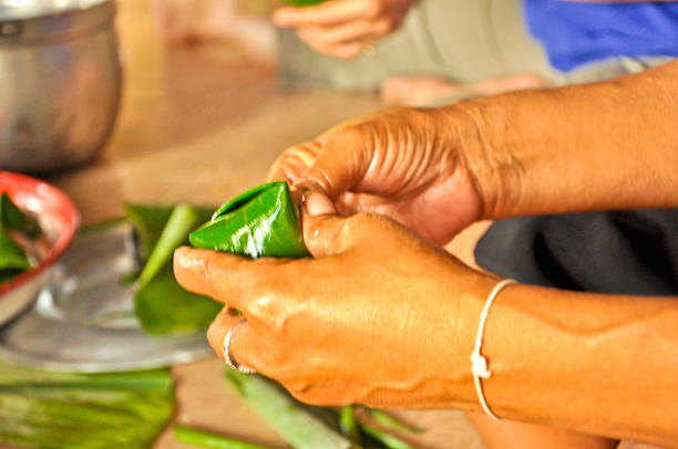 istock Tradition Thai local Dessert fresh Banana leaf wrap 181975771